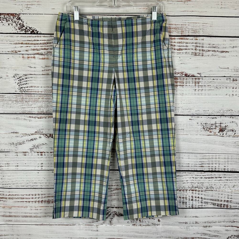 Y2K American Eagle Green Tan Plaid Cotton Capri Cropped Chino Pants Womens Sz 0